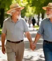  老年朋友公园牵手漫步340#横屏 	 