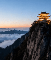 山顶古建筑云海日出景观3519#横屏 