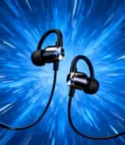  蓝色背景下的入耳式耳机素材1578#横屏 	 