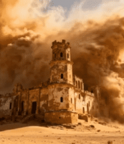 沙漠中被沙尘笼罩的古老建筑3765#横屏 