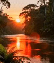 森林河流日落景象501#横屏 