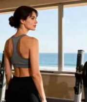  健身房中女性健身背影179#横屏 	 