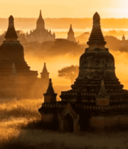 日出下的佛塔古迹景观408#横屏 