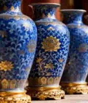  蓝金花纹陶瓷花瓶陈列540#横屏 	 - 
