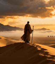 沙漠行者眺望远方驼队4444#横屏 