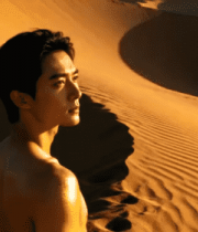 沙漠中赤膊男子远景画面4287#横屏 