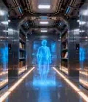  科技感空间中的全息人物影像2215#横屏 	 