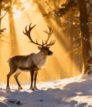 森林中雪地驯鹿与节日彩灯2025#横屏 