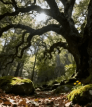 森林中阳光照耀下的大树1580#横屏 