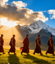 僧人草原雪山下行走4751#横屏 