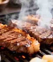  烤架上烤制牛排的素材766#横屏 	 