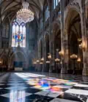  教堂内部全景及彩色玻璃画面442#横屏 	 - 