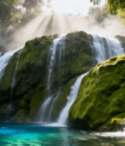 森林中瀑布自然景观85#横屏 