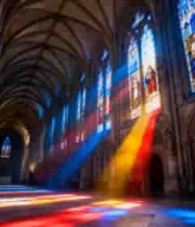  教堂内彩色光线透过花窗景致383#横屏 	 