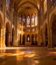  教堂内部彩色玻璃光影场景2517#横屏 	 