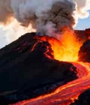  火山喷发岩浆流淌景象526#横屏 	 