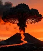  火山喷发日落景象素材1178#横屏 	 