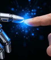 人手与机器手指尖相触素材3390#横屏 