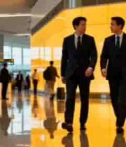 机场内两位商务人士行走画面977#横屏 	 