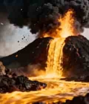  火山喷发熔岩流淌景象(1)2021#横屏 	 