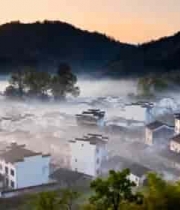  徽派建筑村落晨景1266#横屏 	 