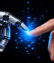 人手与机械手指尖相触素材1473#横屏 