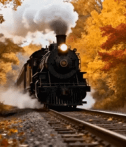 秋天森林中的火车行驶画面4318#横屏 