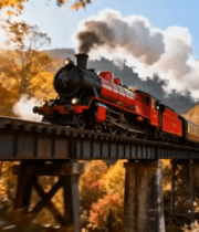 秋日森林中行驶的蒸汽火车712#横屏 