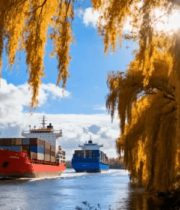 秋日河道上的集装箱货船5237#横屏 