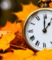 秋季枫叶中的怀表特写3909#横屏 