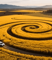 汽车行驶在油菜花海中的田野4148#横屏 