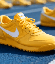 跑道上的黄色运动鞋特写5144#横屏 