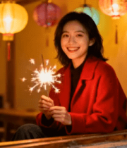 女子手持烟花喜庆场景4643#横屏 