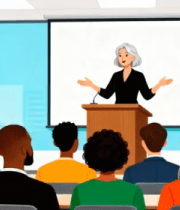 女性在讲台前演讲5279#横屏 