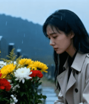 女子墓前献花缅怀故人5126#横屏 