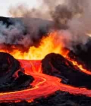  活火山岩浆流淌景象1481#横屏 	 