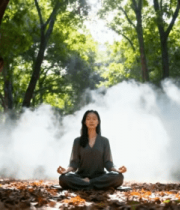 女子森林中静坐冥想1822#横屏 