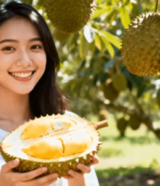 女子手持剥开的榴莲1527#横屏 