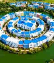  湖畔环形建筑群航拍景观2820#横屏 	 