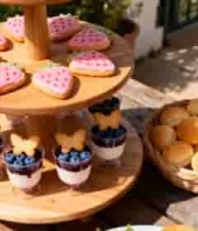  户外三层架上的甜点与面包89#横屏 	 