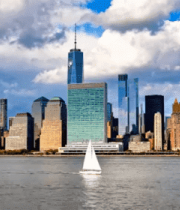 纽约城市天际线与河面帆船景观1514#横屏 
