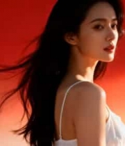  红衣背景下的女性侧身特写2166#横屏 	 