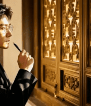 男子手持钢笔窗边沉思3818#横屏 