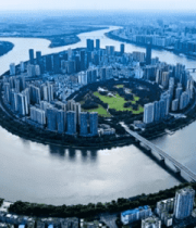 南宁邕江城市建筑航拍全景3126#横屏 