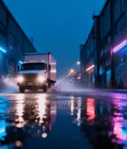 霓虹夜景下的物流货车行驶画面5334#横屏 