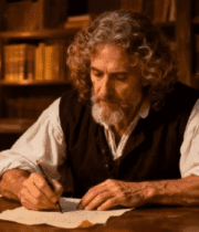 男子于书房用羽毛笔书写4383#横屏 