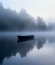  湖面小船与晨雾中的树林景观781#横屏 	 - 