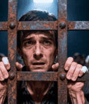 男子被囚铁栏后神情哀伤366#横屏 