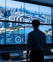 男子查看监控大屏画面4770#横屏 