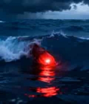  海洋中泛着红光的海浪1608#横屏 	 